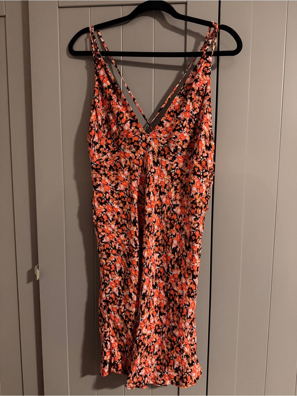 Free People Floral Slip Dress in Orange and Black